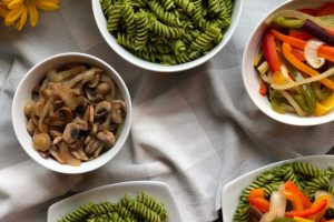 Brown Rice Pasta in Kale and Spinach Pesto