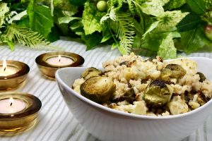 Brussel Sprouts, Cauliflower and Brown Rice in Garlic Sauce