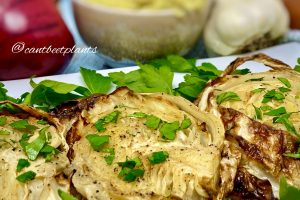 Cabbage Steaks with Apple and Leek Puree