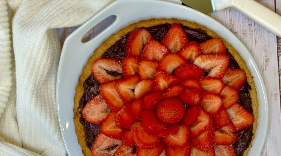 Vanilla Almond Cake with Chocolate and Strawberries